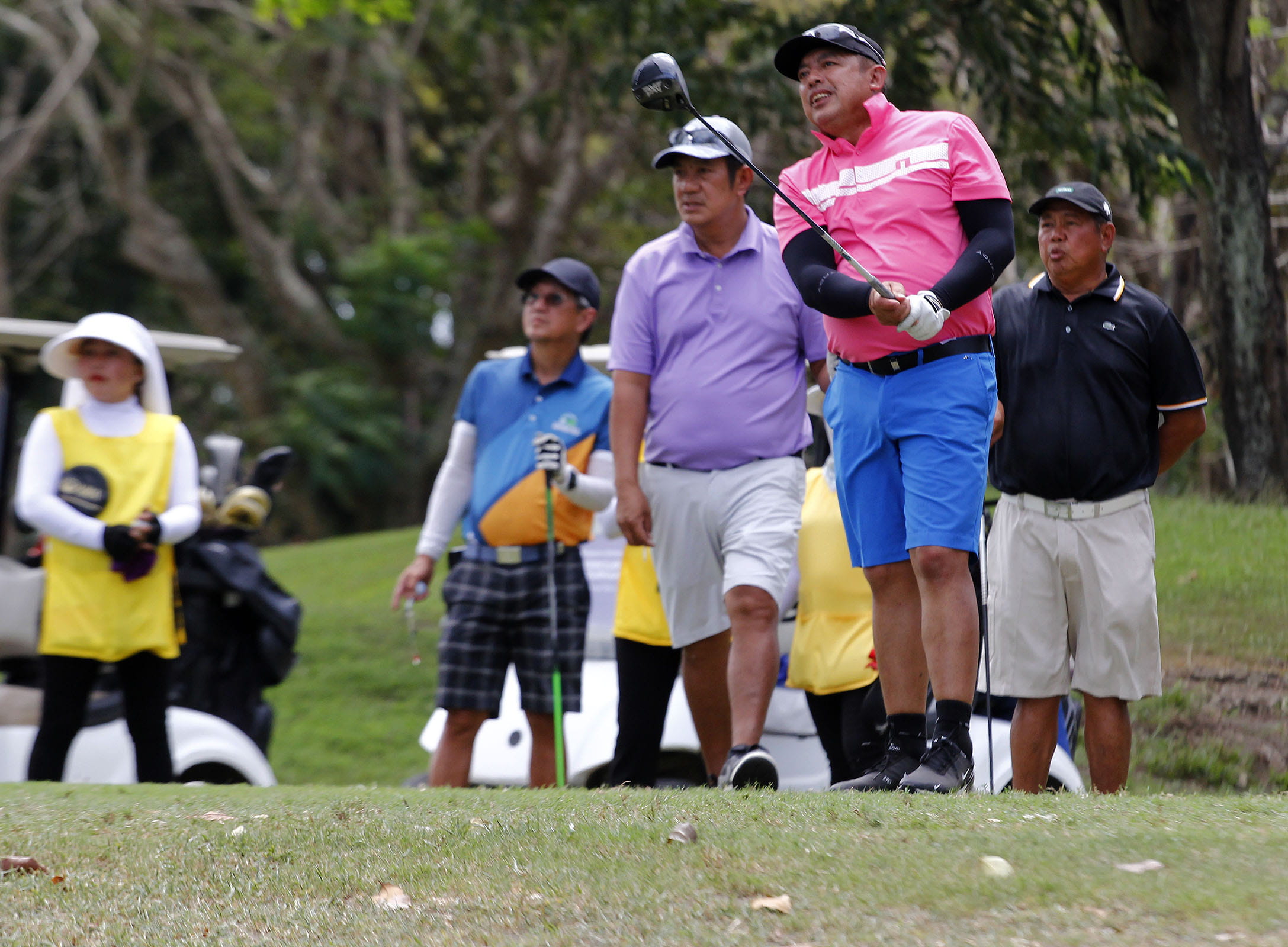 Members of the Summit Point competing in the Aviator division are shown on the eighth hole at Pueblo de Oro Golf and Country Club in Cagayan de Oro City on the eve of the 75th PAL Men's Regular Interclub.